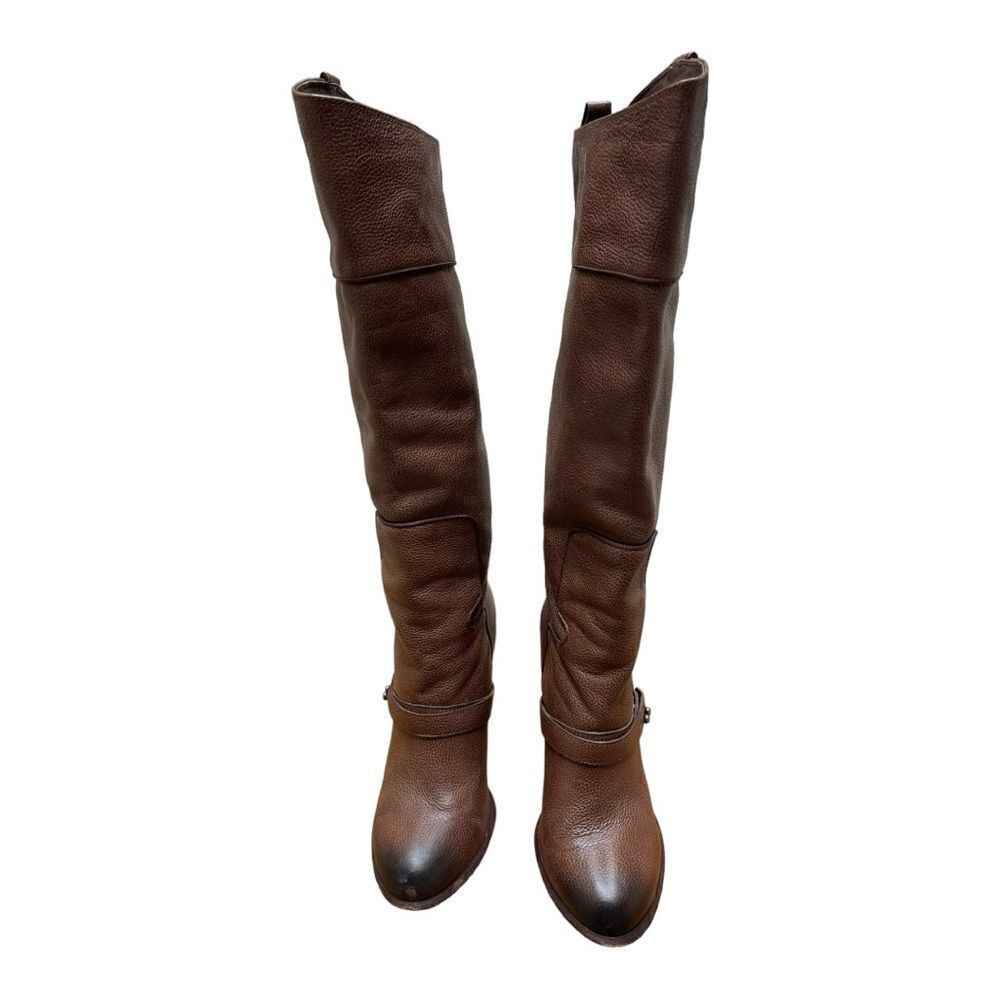 Sam Edelman Naharra Brown Leather Knee High Tall Heeled Boots Size 7.5 EUC